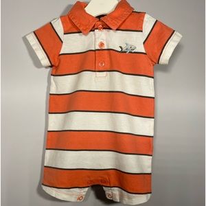 Carter's Striped Orange White Shark Jersey Romper size 9 Months